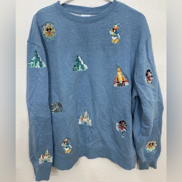 Disneyland Sweatshirt Embroidered Icons Characters Limited Edition Blue Large - Picture 2 of 10
